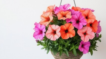 Obraz premium Vibrant Petunia Flowers in a Hanging Basket