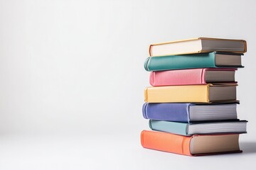 Stack textbooks on a solid white background, mockup template for design