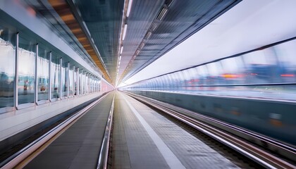 futuristic interfaces of the corridor of the railway, blurred motion; modern architecture; concept vertical lines