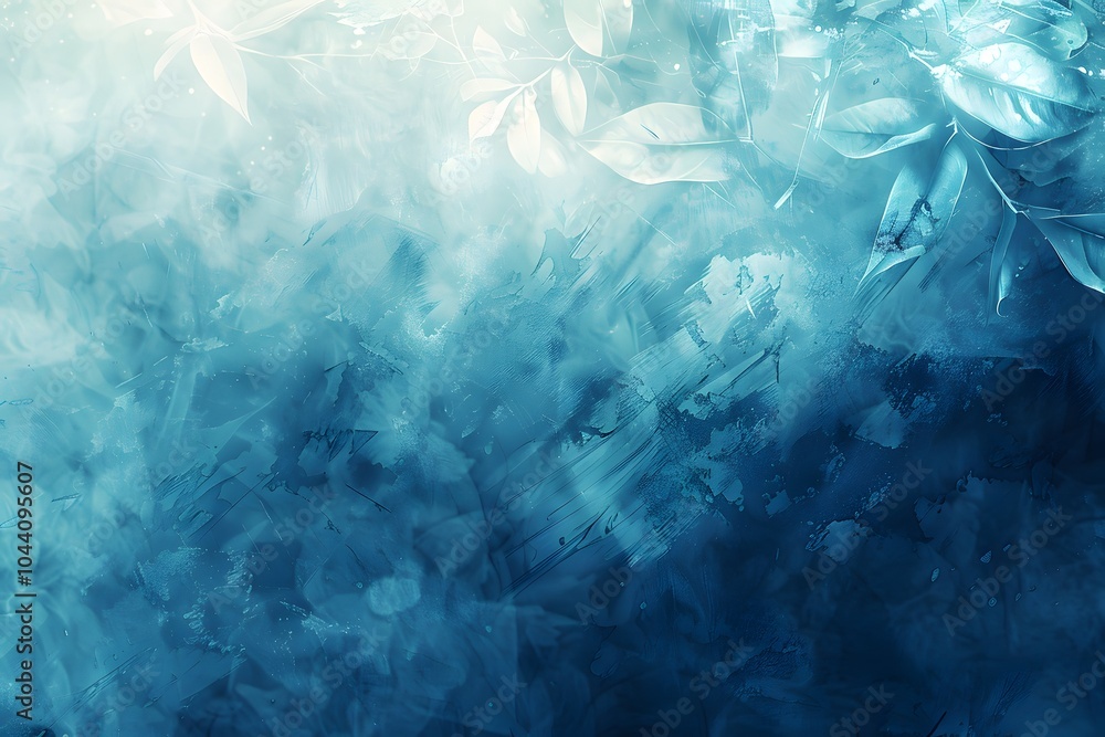 Poster serene blue abstract background with leaf patterns