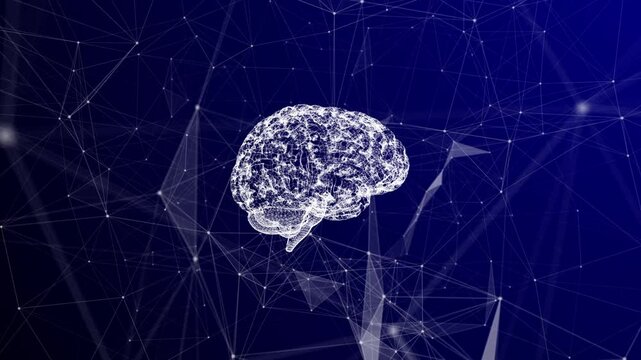 Abstract Visualization of the Human Brain with Intertwining Lines and Chaotically Moving Dots