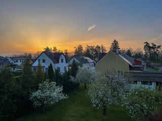 sunset over the village