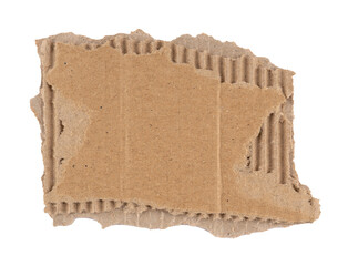 piece of ripped corrugated cardboard paper, scrap with torn edges, sign, label, banner, or paper...