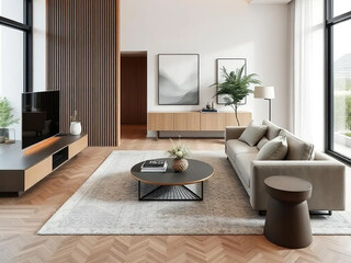 Modern luxury apartment interior in minimal scandinavian style