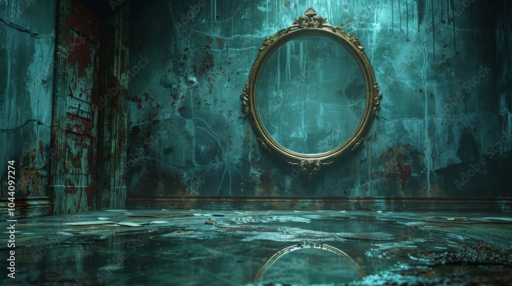Aufkleber a mirror reflecting an empty room highlighting the theme of void and nothingness present in illusion