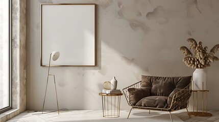 Modern Interior of Stylish Living Room ,Wall Mock Up, Frame , Poster with Beautiful Background, 3d render