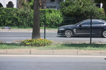 curbstone, highway dividing strip with a car in the background, 2