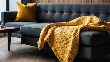 Modern living space with a cozy sofa and statement lighting Generated With AI.