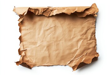 Fototapeta premium Crumpled brown parchment paper isolated on white background. Vintage texture, perfect for creative designs and old-fashioned projects.