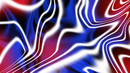 Abstract 4k wallpaper, surreal smooth blurred wavy white and blue lines and red lights on black background