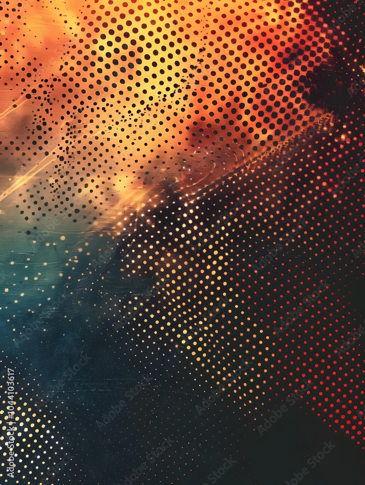 Poster vibrant abstract background with dotted patterns and fiery colors