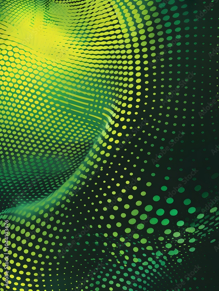 Poster vibrant green dot pattern with dynamic flow