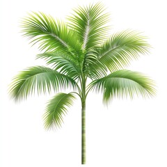 Fototapeta premium Lush green palm tree against a white background, showcasing vibrant fronds and tropical foliage for a fresh, natural look.