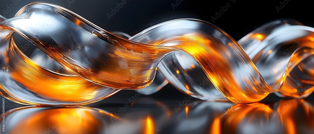 Poster a striking abstract illustration featuring intertwined glass-like ribbons, with a blend of shimmerin