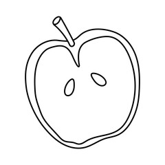 Simple outline of an apple depicting halved fruit with seeds on display