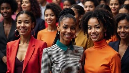 Obraz premium Diverse African-American group showcasing various hair styles fashions and colorful attire