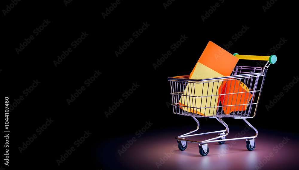 Wall mural consumer psychology notes and a shopping cart isolated with white highlights, png