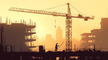 A construction worker operating a crane on a building
