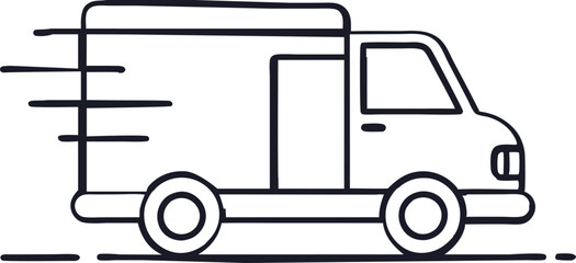 Fast-moving shipping delivery truck line art vector icon. Vector illustration isolated on a white background. 