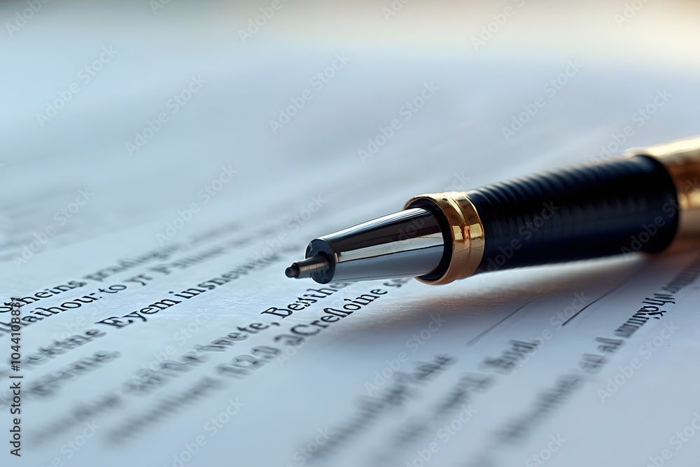 Poster close-up of a pen on document with text