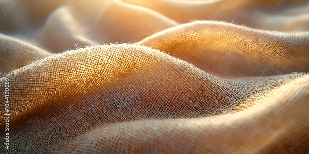 Poster a soft, golden fabric texture draped gracefully, illuminated by warm sunlight, creating an inviting 