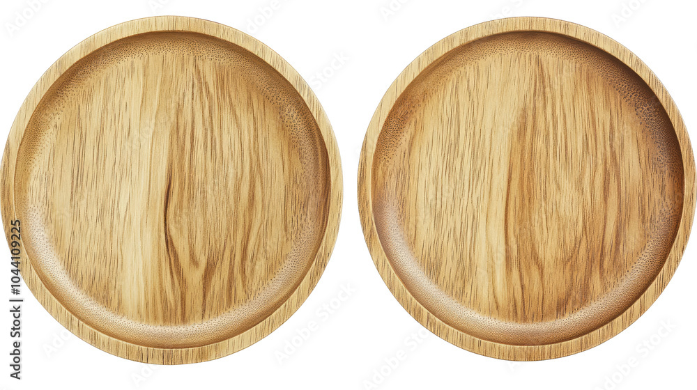 Poster two round wooden plates isolated on a transparent background generative ai
