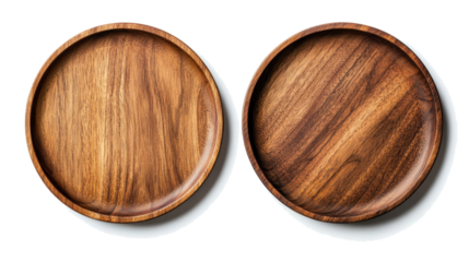 Elegant Round Wooden Plates Set Isolated on a Transparent Background Generative AI