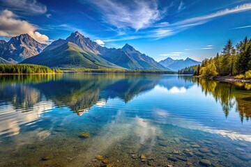 Obraz premium Scenic view of a tilted angle lake with mountains in the background