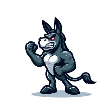 Angry agressive modern style cartoon donkey mascot character. Isolated vector illustration