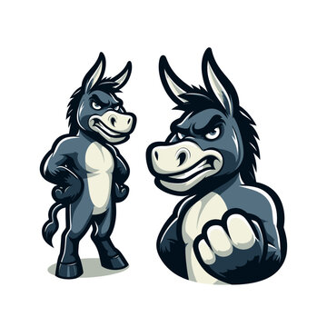 Angry agressive modern style cartoon donkey mascot character. Isolated vector illustration