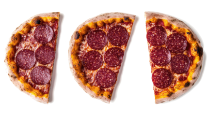 Set of Salami Pizza Slices Isolated on a Transparent Background Generative AI