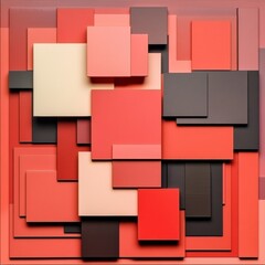 The artwork displays an arrangement of overlapping squares and rhombuses in a vibrant palette of red hues, forming an engaging geometric pattern. Generative AI