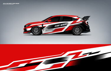 Sport racing Car branding with racing wrap decal or livery design. Abstract racing graphic red with background. Editable vector templates