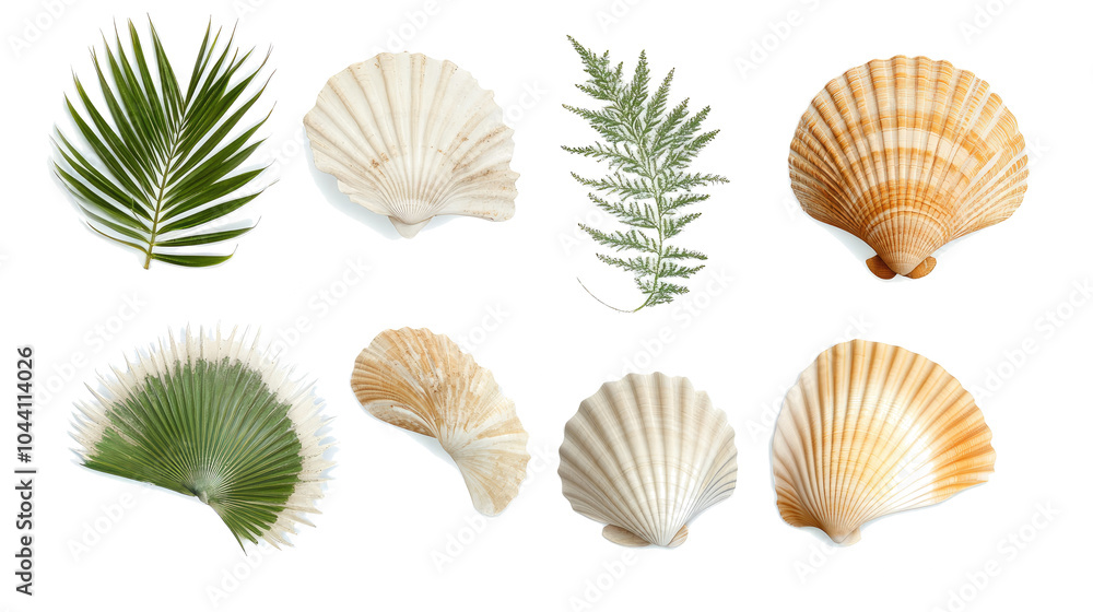 Poster Collection of Beach-Related Objects Featuring Seashells and Foliage Generative AI