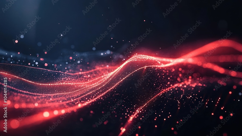 Poster abstract visualization of flowing red and glowing particles against a dark background.