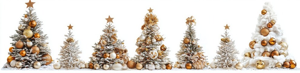 Decorate your home with this charming collection of decorated Christmas trees, featuring a variety of ornaments and lights.