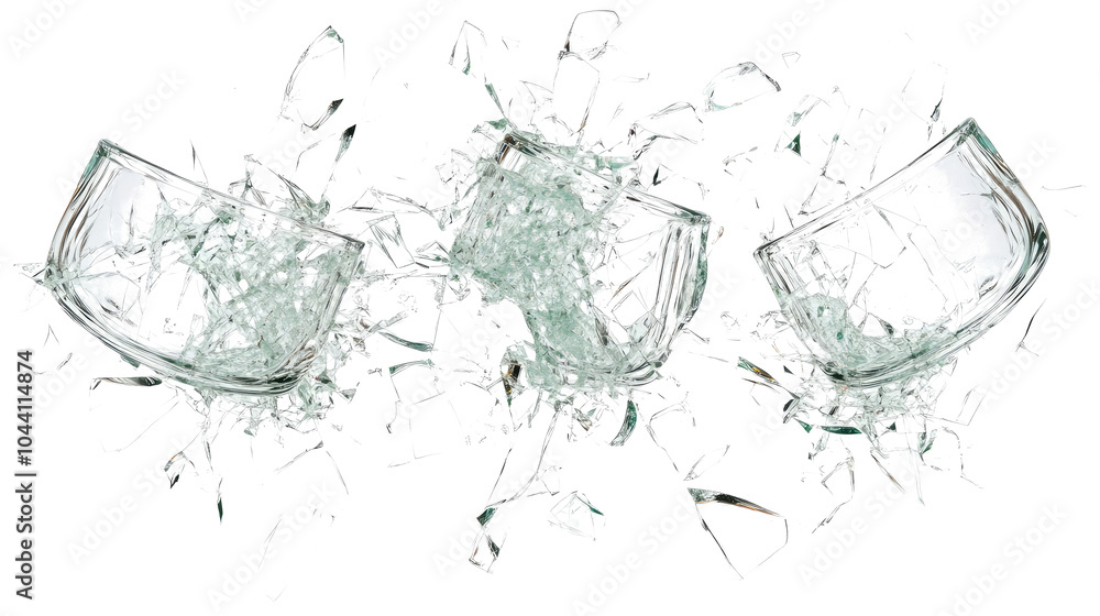 Poster shattered glass shards scattered on a transparent background generative ai