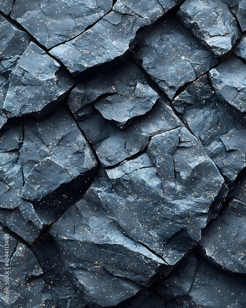 Poster close-up of textured dark slate rock surface, showcasing intricate cracks and natural patterns, crea