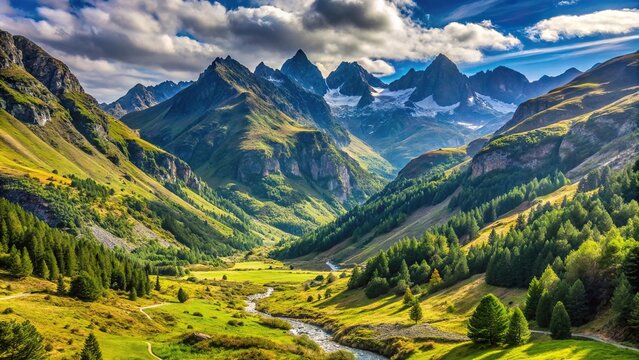 Scenic view of Benasque valley landscape in the Pyrenees