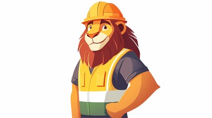 Animal characters as construction workers, wearing hard hats and safety vests, working on a building project, great for construction-related illustrations.
