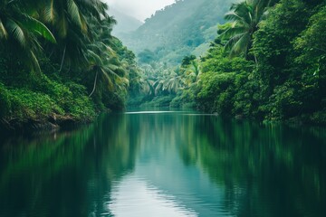 Tropical nature idyll with calm river