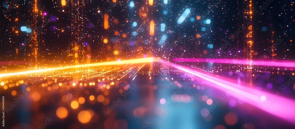 Aufkleber a vibrant digital landscape with glowing lines and particles, creating a sense of depth and motion. 