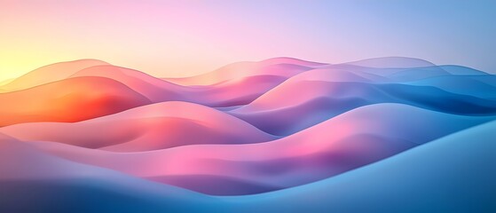 Obraz premium A serene landscape of smooth, undulating hills in soft pastel hues of pink, orange, and blue, creating a calming and dreamlike atmosphere at dawn.