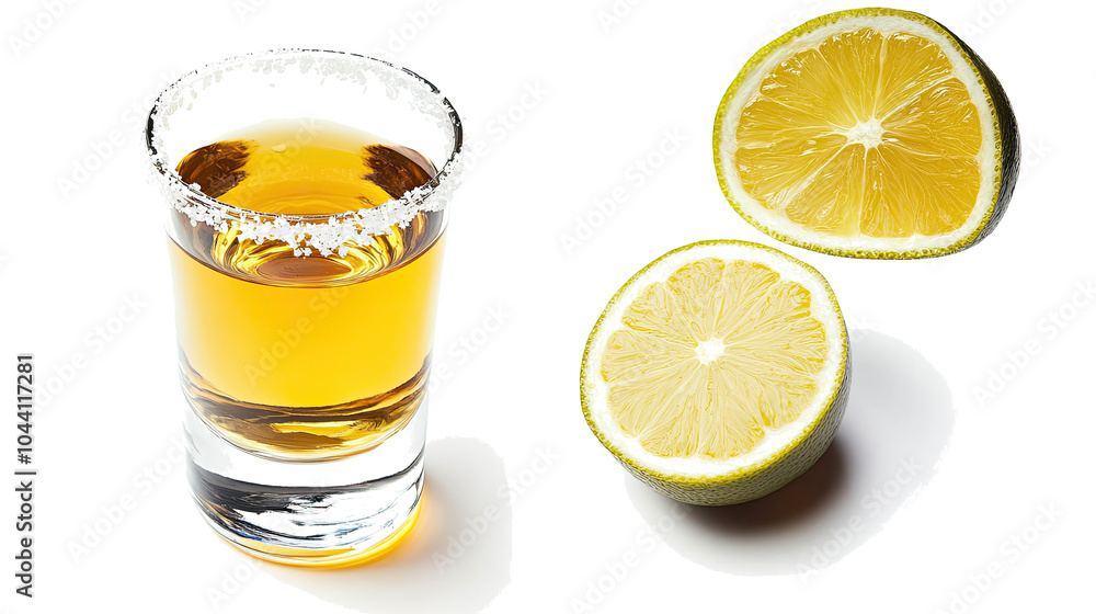 Poster tequila shot with lime on a transparent background generative ai