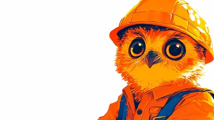 Anthropomorphic animals in construction gear, collaborating on a project with helmets and vests, ideal for stock visuals focused on teamwork and building.