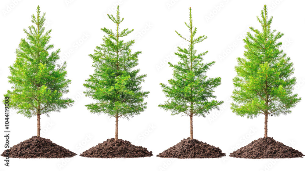Poster small tree saplings on a transparent background generative ai