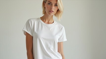 Girl Wearing White Blank T-Shirt Mockup
