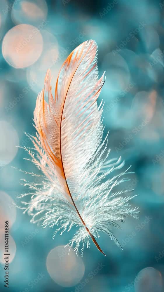 Poster delicate feather with bokeh background, soft