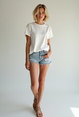 Girl Wearing White Blank T-Shirt Mockup