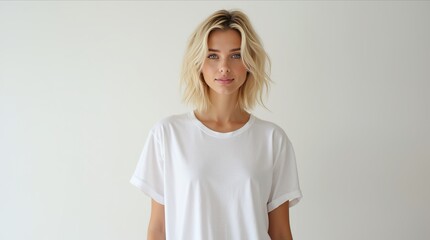 Girl Wearing White Blank T-Shirt Mockup